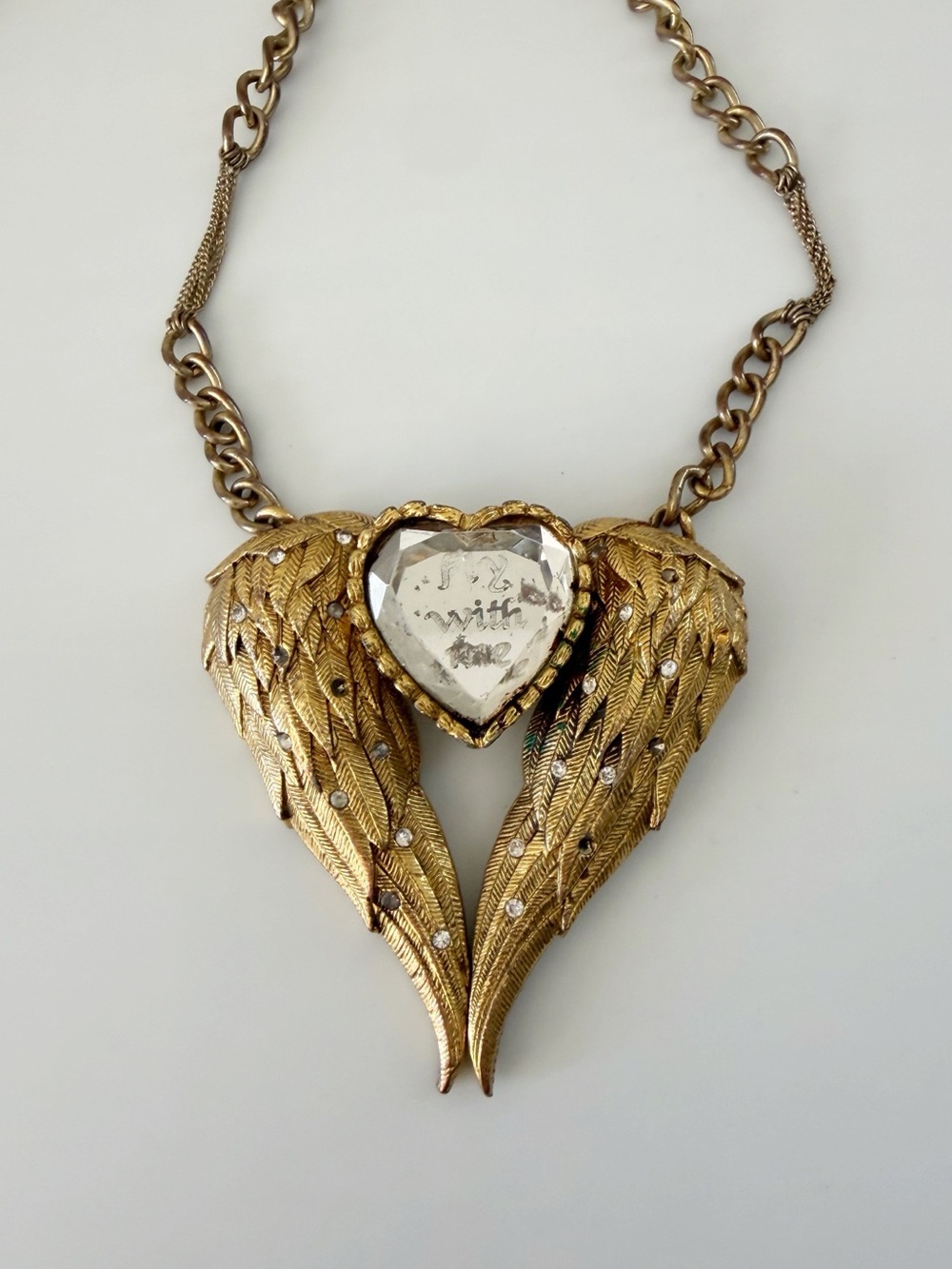 Vintage Betsey Johnson Heart Angel Wings Fly With Me Statement Necklace